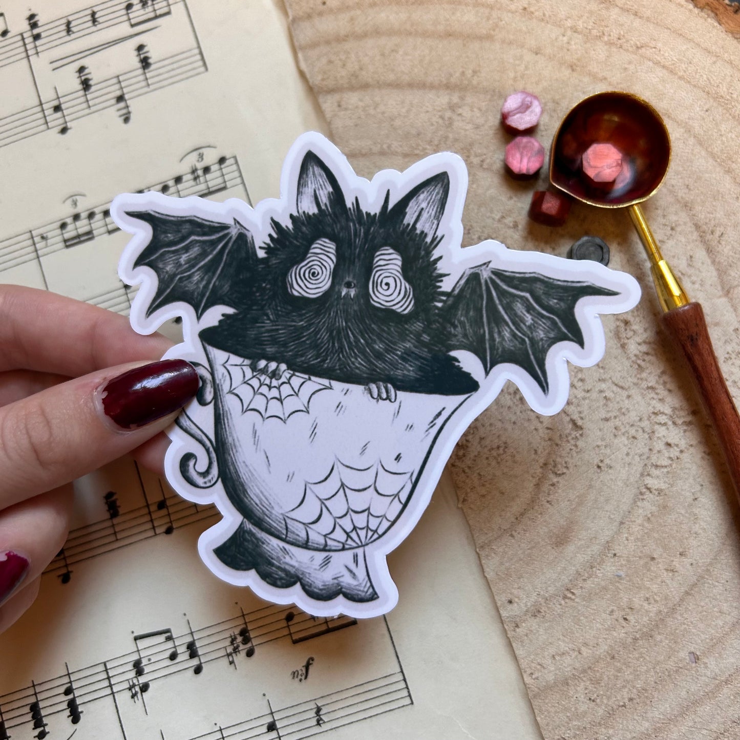 MATTE BAT IN A TEACUP: VINYL STICKER