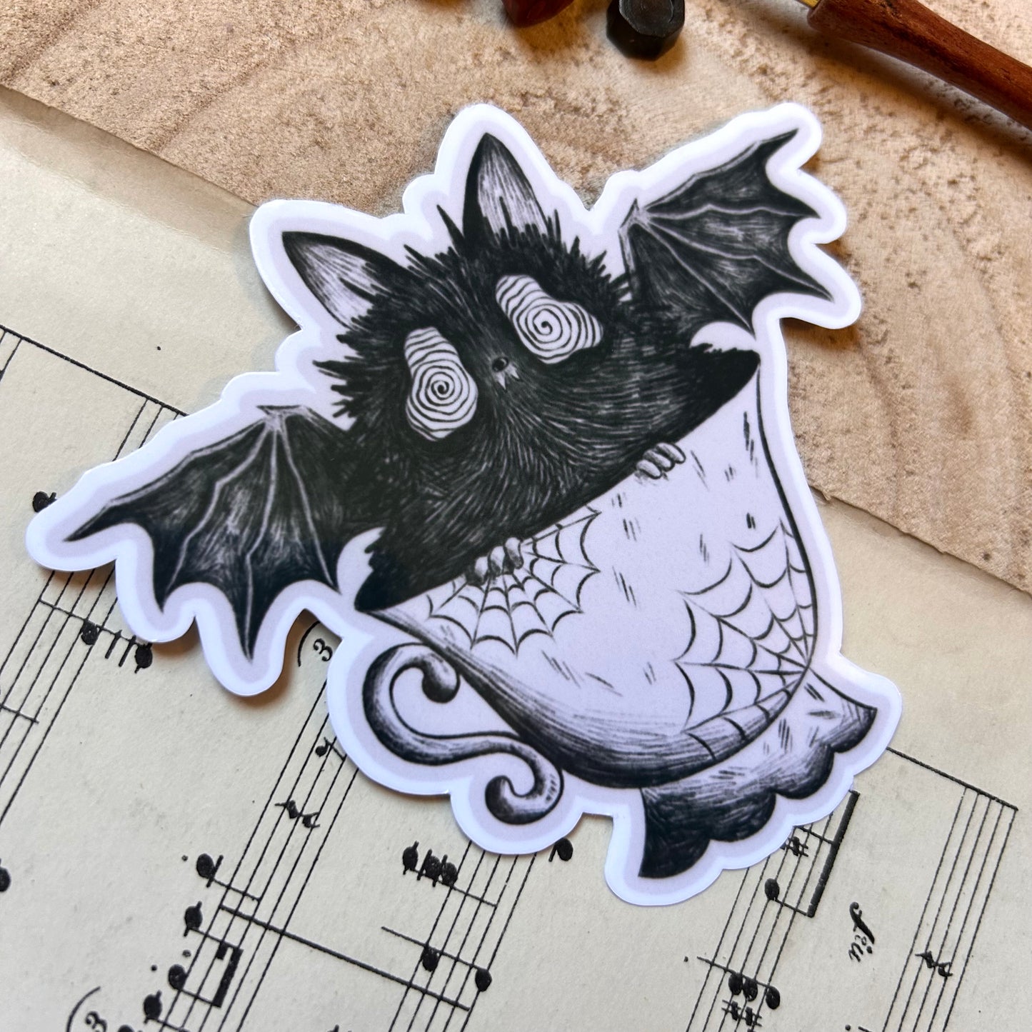 MATTE BAT IN A TEACUP: VINYL STICKER