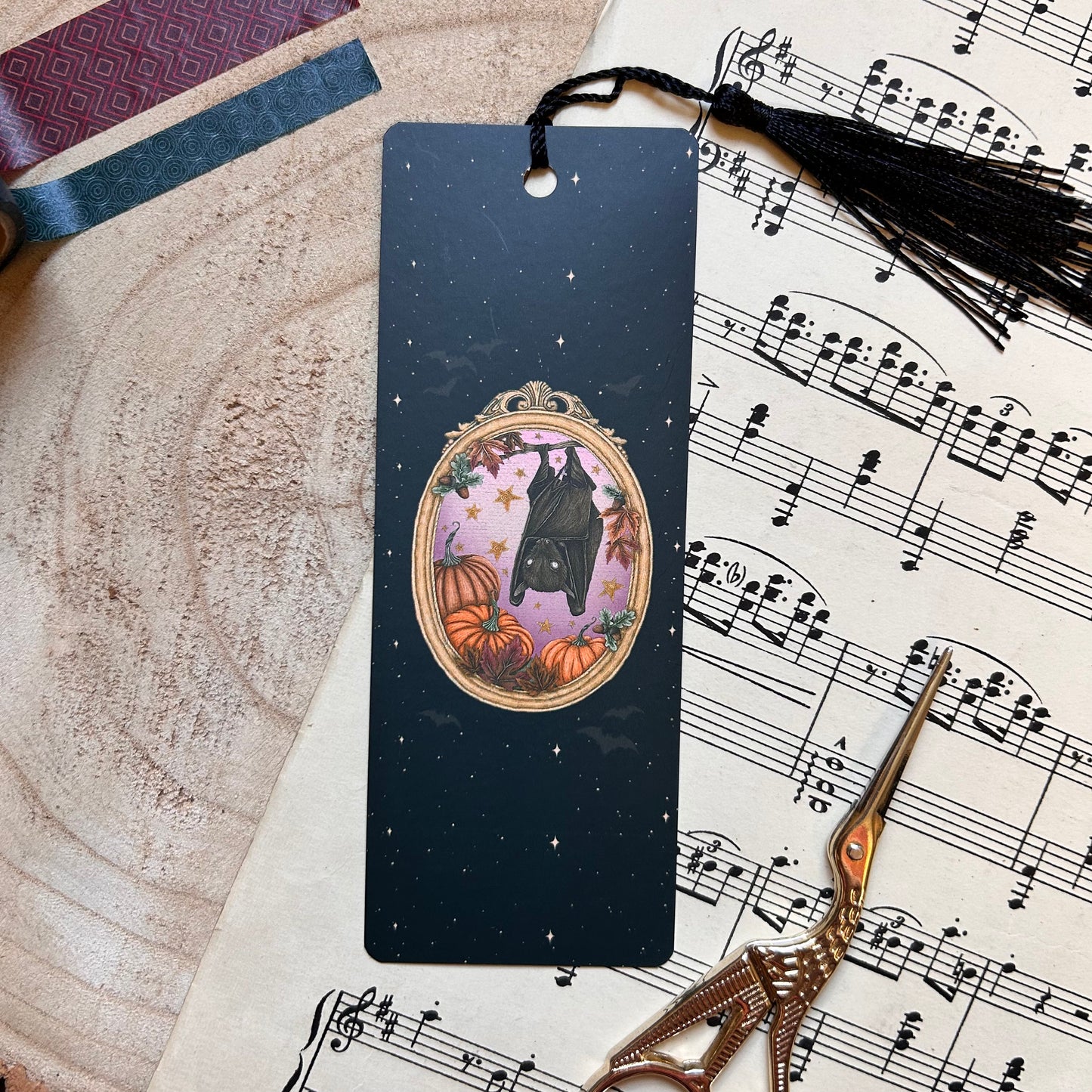 BAT AND PUMPKINS BOOKMARK