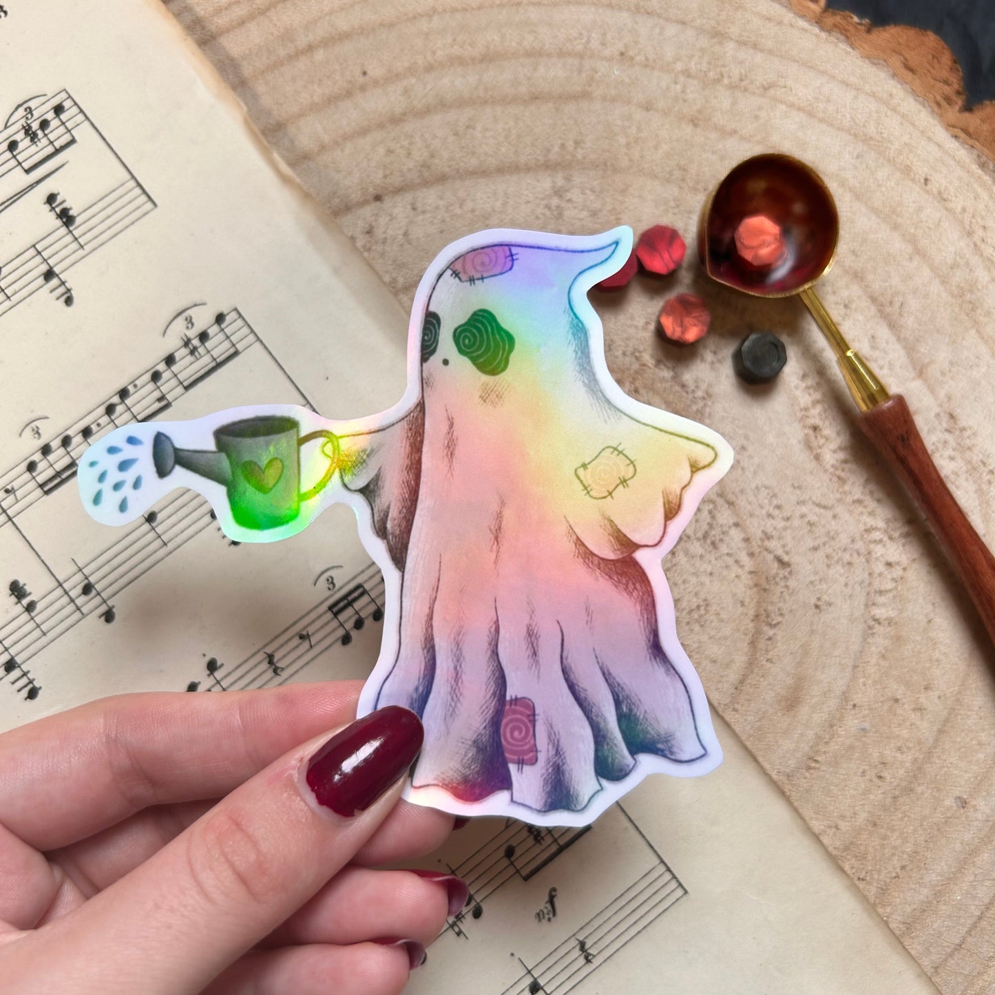 HOLOGRAPHIC WATERING CAN GHOST: VINYL STICKER