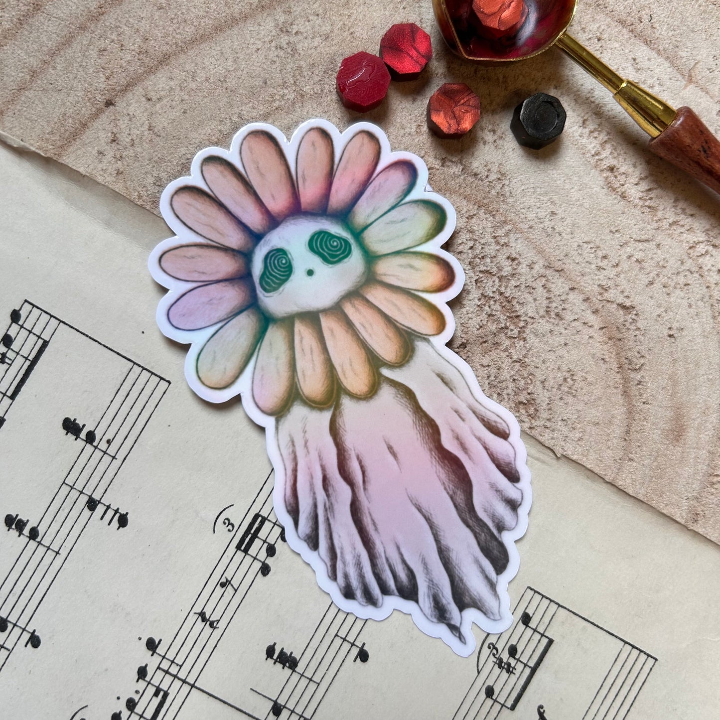 HOLOGRAPHIC SUNFLOWER GHOST: VINYL STICKER