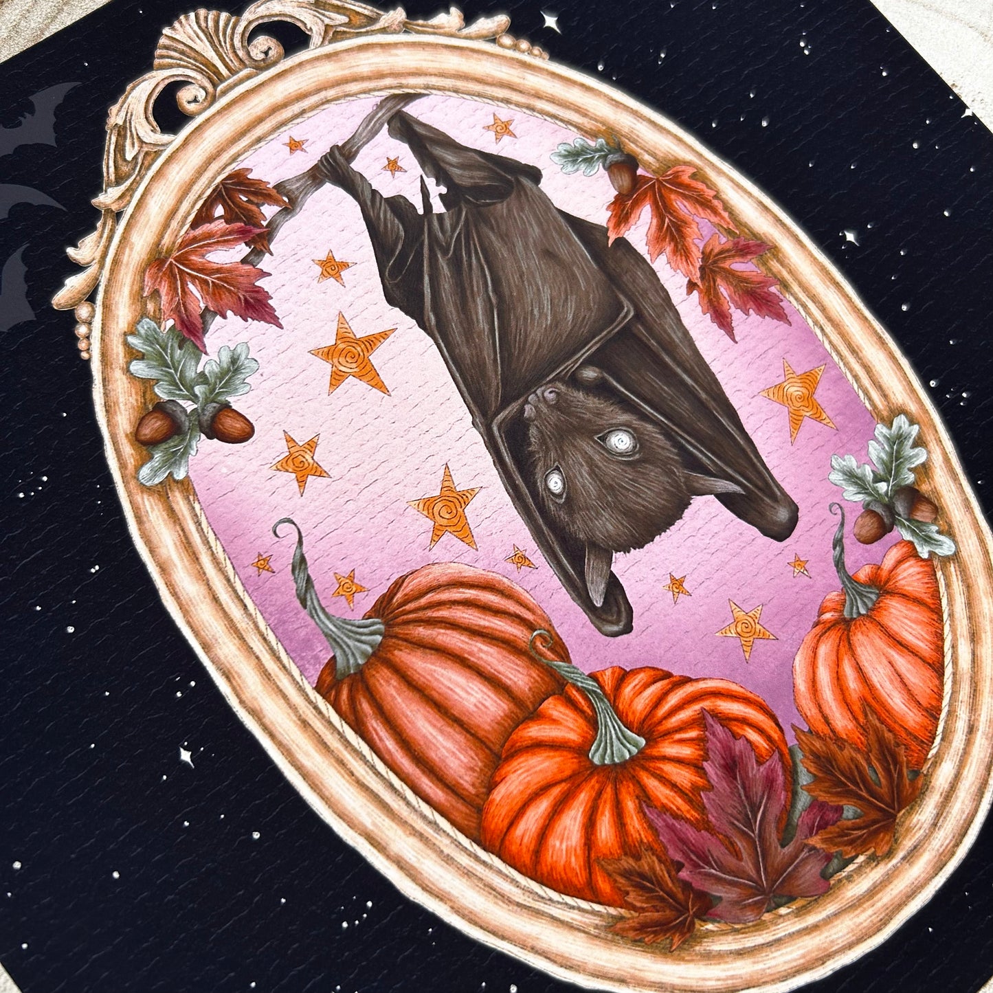 BAT AND PUMPKINS: AUTUMN ART PRINT