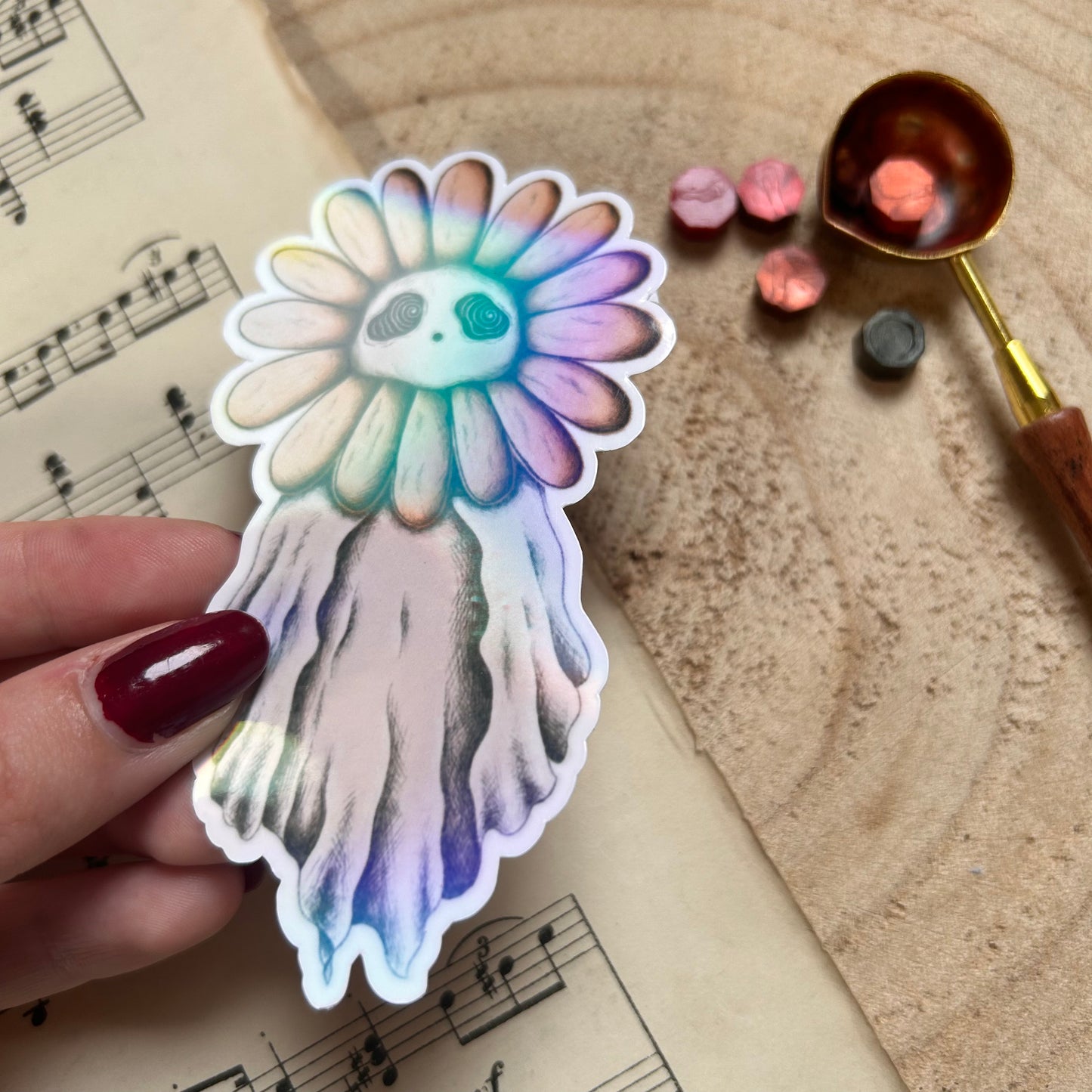 HOLOGRAPHIC SUNFLOWER GHOST: VINYL STICKER