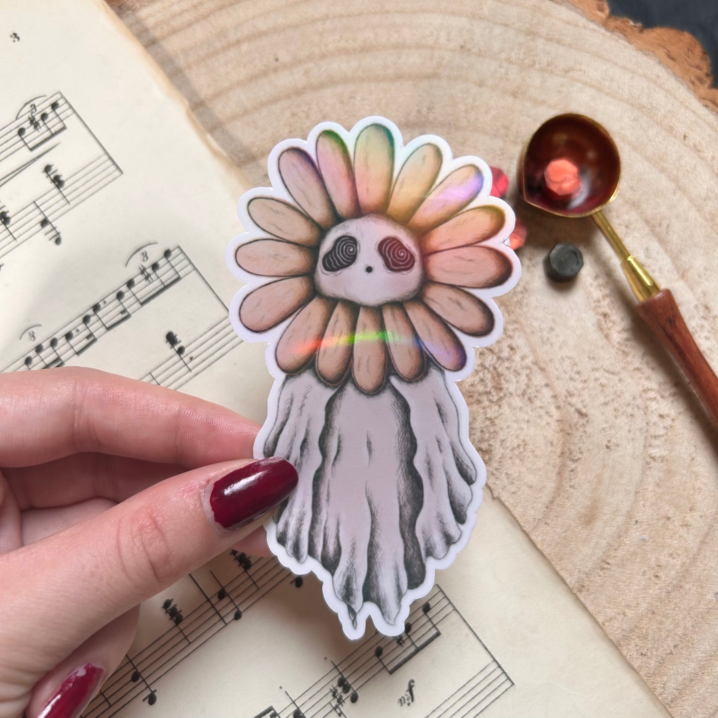 HOLOGRAPHIC SUNFLOWER GHOST: VINYL STICKER