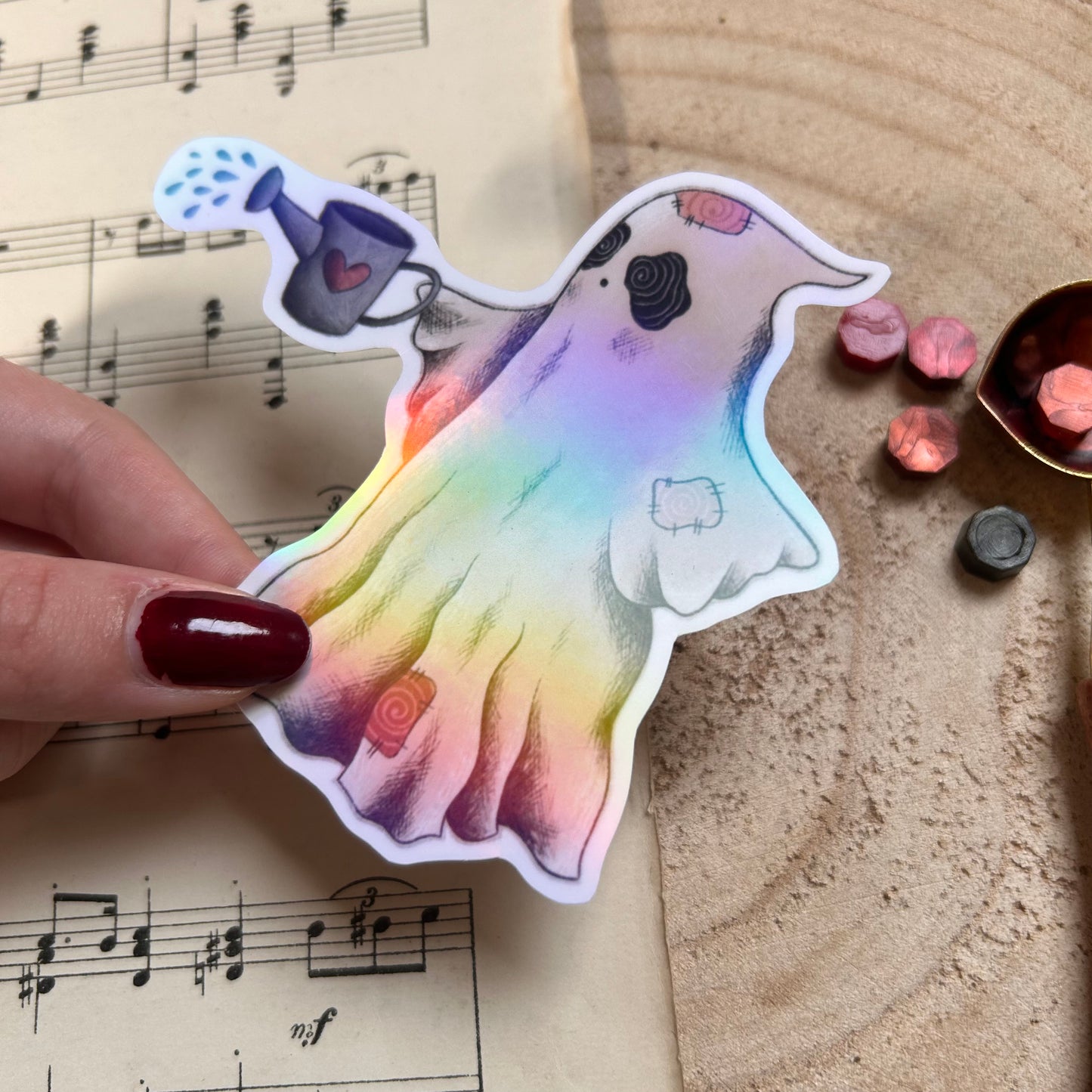 HOLOGRAPHIC WATERING CAN GHOST: VINYL STICKER