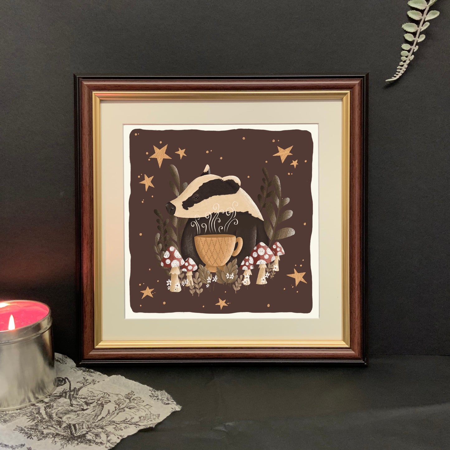 The badger and teacup art print